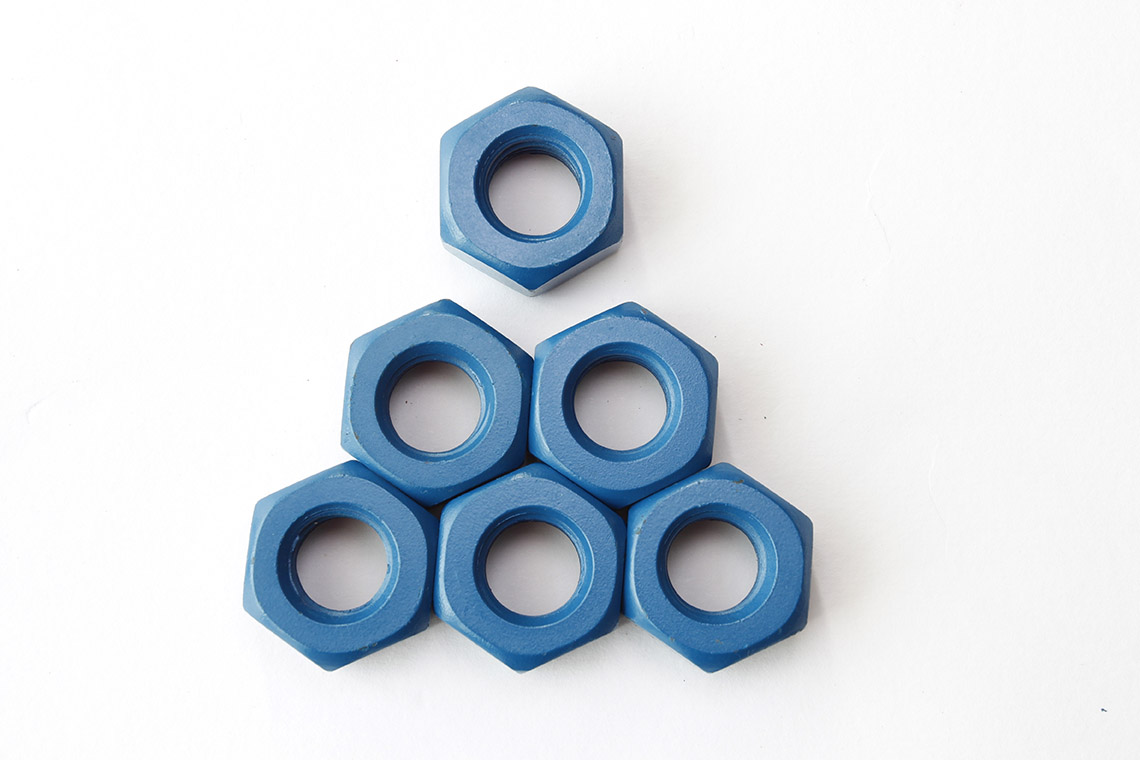 Hex nuts with blue coating