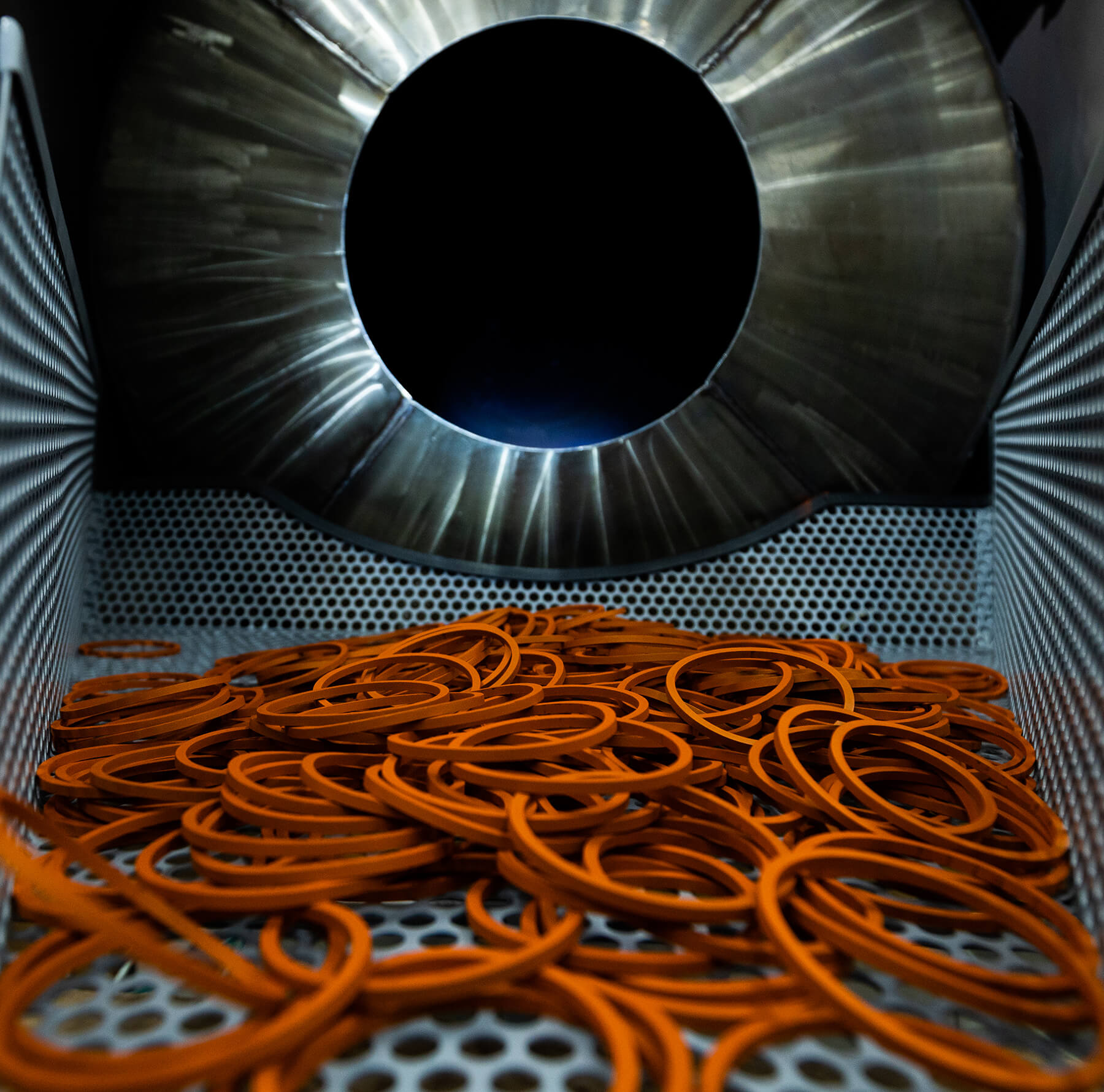 orange o rings in steel drum