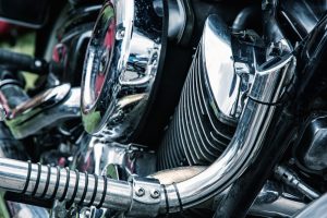 Close-up of chrome details on a motorcycle